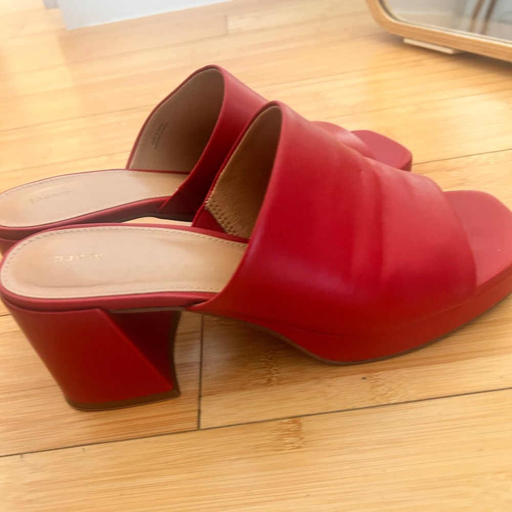 Anthropologie Red Women's Mules Platform Leather Sandals